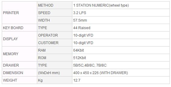 Sam4s Er-290 Specifications