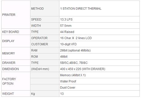 Sam4s Er-380m Specifications